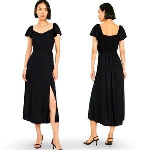 NWTS💓OLD NAVY LG💓BLACK RAYON CREPE MIDI DRESS FLUTTER SLEEVES SIDE SLIT